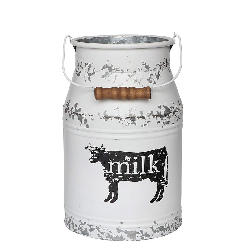Soyizom Farmhouse French Country Vintage Style Vase White Shabby Chic Metal Rustic Flower Vases Milk Can Jug Pitcher with Handles for Wedding Garden Home Office Cafe Decor -11 inches - Image 2